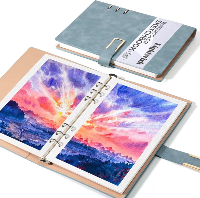 Lightwish Watercolor Sketchbook,100% Cotton Acid Free Watercolor Journal,450gsm Cold Press Watercolor Paper for Artists,Adults,Students,15 Sheets,5.8 * 8.2 Inches Paper - Image 1